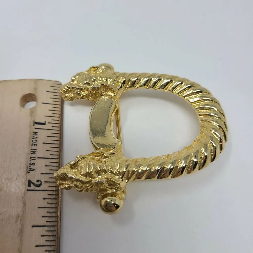 Vintage Dragon Head Two Piece 80’s Gold-tone Belt Buckle Gay Boyer Signed Asian